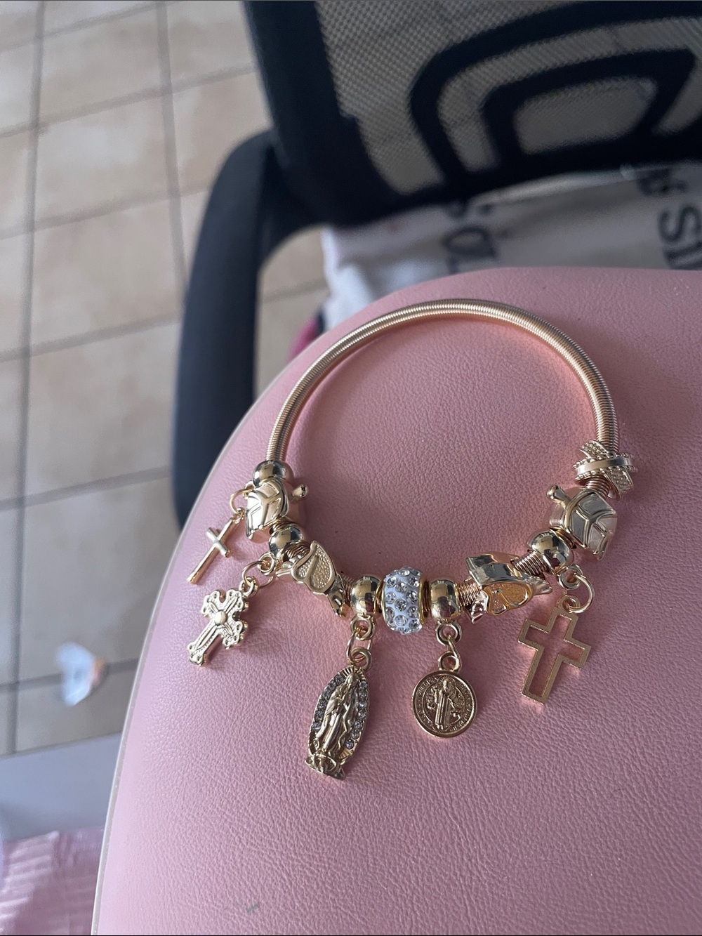 Gold Religious Charm Bangle Bracelet - Womens Jewelry